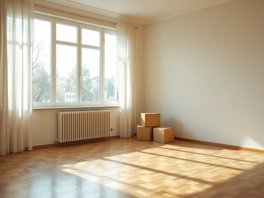 Leergeräumtes Wohnzimmer nach einer Haushaltsauflösung, besenrein übergeben